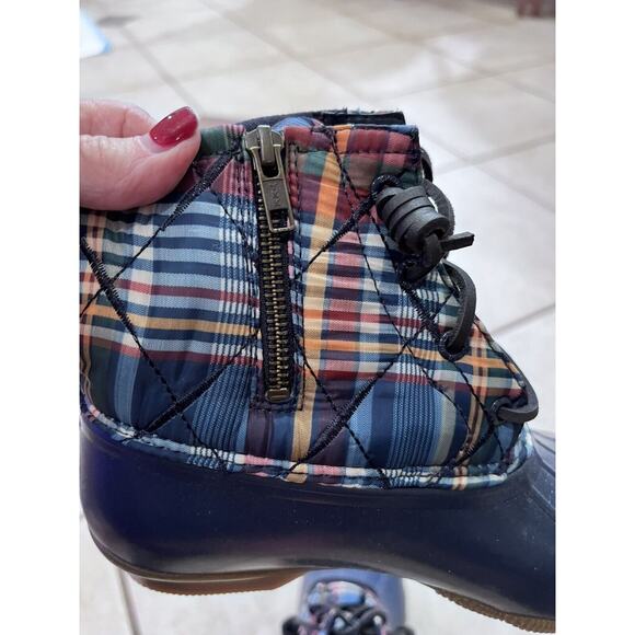 Sperry Topsider Blue Saltwater Kick Back Plaid Quilted Duck Boots 8 Waterproof - Picture 5 of 7